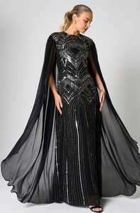 Robe de soirée avec manches évasées, fonction antistatique, robe emballée, robe sexy à paillettes, robe fourreau maxi pour femmes - Product Image 3