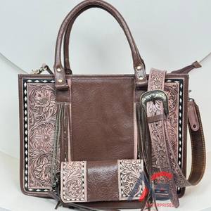 Bolso de Mano Oculto de Piel de Vaca Personalizado, Organizador Artesanal, Cartera de Mano, Conjunto Combo de 2 Piezas para Mujer - Product Image 1