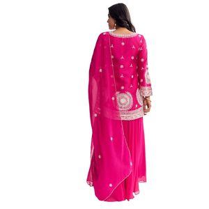 Traje corto Rosa Moti Work Kurta Palazzo con Dupatta, venta al por mayor, para mujeres Ropa Étnica, proveedor de fábrica OEM, traje de Festival personalizado - Product Image 5