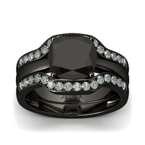 ชุดแหวนแต่งงานเงินสเตอร์ลิงทรงคุชชั่นสีดำเจลิยา - Product Image 1