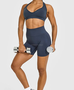 Women's High <b>Support</b> 2 Piece Yoga Set Breathable Short & Bra Eco-Friendly Halter Neck Solid Pattern Low Price - Product Image 3