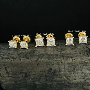 14K Or Massif Carré Moissanite Diamant Solitaire Boucle D'oreille Fine Jewelry. - Product Image 4