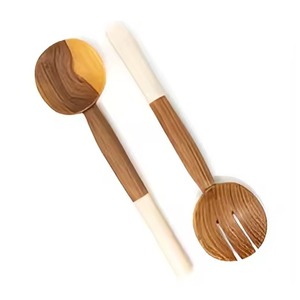 Ensemble de serveurs à salade en bois écologique de taille standard, finition mate, poignée en pierre de marbre, passe au lave-vaisselle, pour les ustensiles de cuisine - Product Image 1