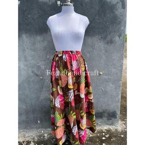 กระโปรงแม็กซี่ฮิปปี้แนวโบฮีเมียนชุดเดรสผ้าฝ้ายเอวยางยืดพิมพ์ลายผลไม้กระโปรงยาวย้อมธรรมดา - Product Image 3