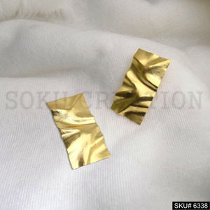 Gold plated Hammered Rectangle Handmade Big <b>Stud</b> <b>Earrings</b> SKU6338 - Product Image 2