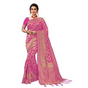 Trendmalls Sari de mariage décontracté en soie Banarasi pour femme, pièce de chemisier non cousue (S13-Rose) Indien/Pakistanais Toutes saisons Classique - Product Image 1
