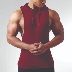 Débardeur de sport élastique sans manches pour hommes T-shirt à capuche en coton décontracté pour l'entraînement musculaire pour l'été Haut de musculation respirant - Product Image 5