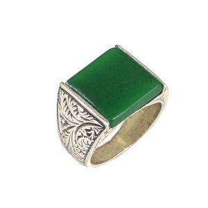 925 Sterling Silver Men's <b>Ring</b> with Green Agate Gemstone Vintage Bezel Setting Everyday Wear Jewelry - Product Image 1