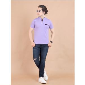 Camiseta de media manga con cuello mandarín para hombre de primera calidad, ropa informal cómoda de algodón 100% para trajes diarios y oficina - Product Image 1