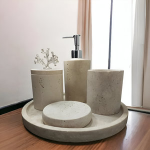 Juego de baño de mármol Juego de baño de travertino Premium Bandeja de tocador y accesorios para baños caseros de lujo y suministros de hotel - Product Image 1