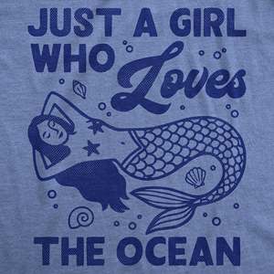 T-shirt pour femme « Just a Girl for Who Loves the Ocean », décoré de fleurs, en coton respirant, tailles XS-3XL, coupe ample - Product Image 2