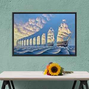 Obra de arte impresa en lienzo: Impresión en vidrio templado de Sky Bridge Surreal Sky Bridge, lienzo con marco negro - Product Image 1