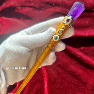 Vente chaude meilleure qualité baguette en cristal en bois fabriqué à la main avec baguette magique en pointe d'améthyste naturelle pour cadeaux artisanat et pierre sculptée - Product Image 1