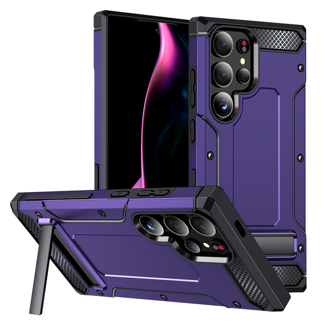 Rugged Armor Ergonomic TPU+PC Lightweight 0.06kg Universal Fit Mobile Phone Case Metal Stand Shockproof Design for S24/23/22