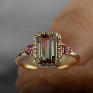 Natural 18K oro sólido boda anillo de compromiso sandía turmalina diamante clásico joyería al por mayor para fiesta 10K/14K - Product Image 4