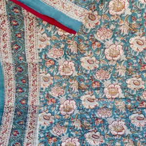 Couette en coton écologique toutes saisons à imprimé de blocs indiens Couette de lit simple réversible à la main en pur coton à motif floral - Product Image 3