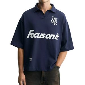 Polo holgado para hombre con serigrafía y logotipo personalizado 2025, camiseta retro de hombro caído de gran tamaño con estampado informal - Product Image 1