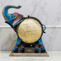 Globe terrestre décoratif artisanal en métal, motif éléphant, avec globe antique rotatif et carte du Rajasthan, peint à la main, pour décoration de bureau