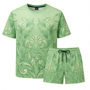 Conjunto de Camiseta y Pantalones Cortos Urbanos, Estilo Urbano, Material Suave, Ajuste Cómodo, Ideal para el Uso Diario - Product Image 1