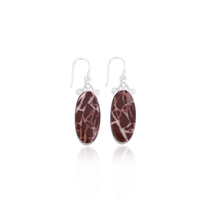 Joyería de latón hecha a mano, Pendientes colgantes de piedras preciosas de jaspe Malinga chapados en plata para mujer, pendientes de moda, joyería de latón - Product Image 1