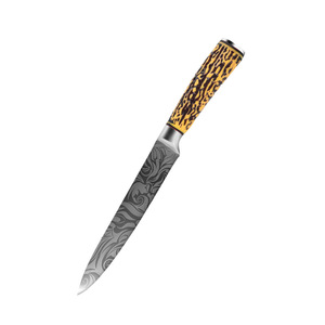 Vente en gros personnalisé OEM ODM PRESTIGE LAMES 5 PCS Couteau de chef Set Laser Rose Motif Cuisine Damas Acier Ambidextre Sharp - Product Image 4