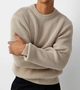 Suéter de Punto para Hombre, Cuello Alto, Grueso, Cálido, Liso, Cuello Redondo, Ajustado, Jersey de Punto - Product Image 1