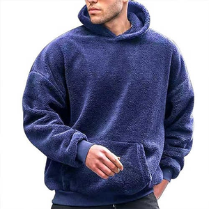 Men's Soft Cotton Fleece Winter Hoodie Kangaroo Pocket Casual Warm Plain Oversized Embroidered Fashion Drop Shoulder Hooded - Product Image 5