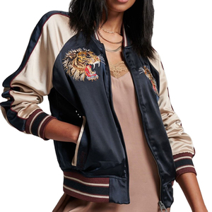 2025 chaquetas de béisbol de satén de diseño caliente para mujer de alta calidad Color sólido hombros caídos cuello alto para invierno - Product Image 1