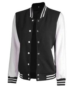 Vente en gros Prix bon marché Vêtements décontractés vierges couleur noire Cou côtelé Rayures Baseball Collage Plus Size Varsity Jackets - Product Image 3