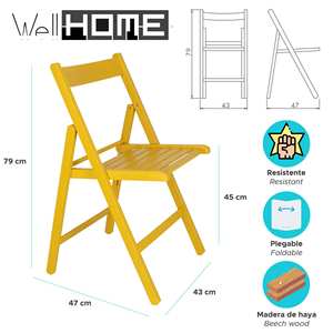 WELL HOME Set di 4 Sedie da Giardino BAS in Legno di Faggio con Finitura Gialla per Arredamento e Decorazioni Casa - Product Image 2