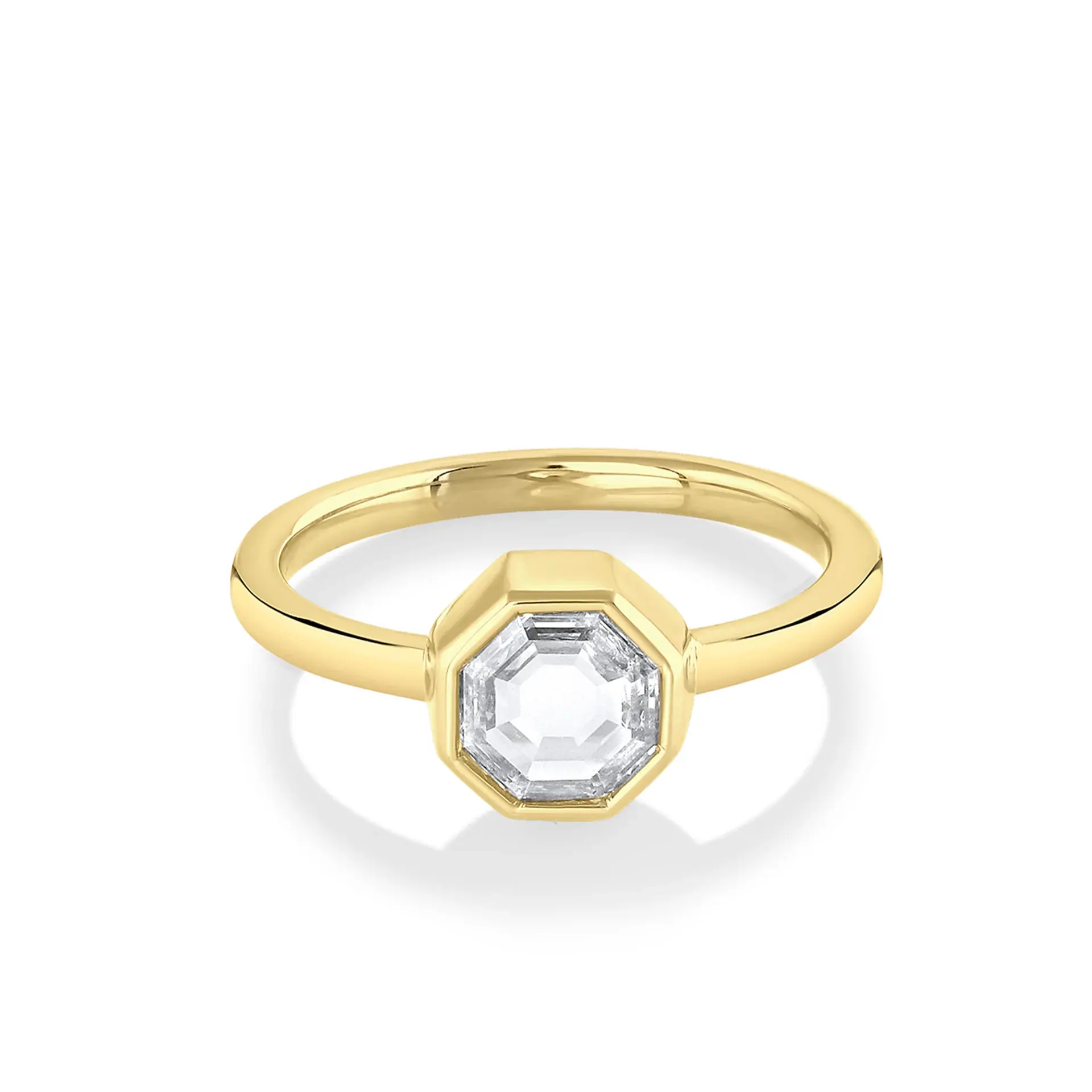 Octogone Moissanite Diamant Bague De Mariage 14K Or Jaune Lunette Accent Solitaire Diamant Bague De Fiançailles Cadeau Bague De Mariée Pour Elle