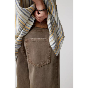 <b>Men</b> Custom Logo Woolen <b>Elastic</b> <b>Waist</b> Flat Front Mid Rise Plus Size Loose Fit Breathable <b>Jeans</b> Pants - Product Image 2