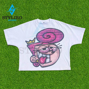 Camiseta Boxy Fit personalizada con base en EE. UU. para hombre, camisetas boxy con estampado de pantalla de algodón de peso pesado de gran tamaño recortadas cortas sólidas con cuello redondo - Product Image 2