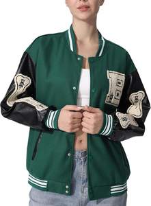 Chaquetas con letras personalizadas para mujer, parches de chenilla bordados, Mangas de cuero genuino, diseño de gran tamaño, lino, nailon, otoño - Product Image 2