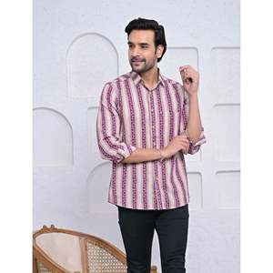 100% Cotton Printed Casual <b>Dress</b> Shirts for <b>Men</b> Full Sleeves Stand Collar Woven Poplin & Satin Fabric Sizes XL to 6XL - Product Image 1