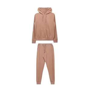 Top corto de algodón orgánico personalizado para mujer, pantalones para correr, sudadera, conjunto de chándal con capucha de 2 piezas para correr - Product Image 1