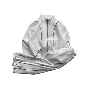 Unisex <b>White</b> <b>Tracksuit</b> Set Full Sleeve Zipper Stand Collar Solid Color Casual Autumn Wear Loose Fit With Side Pockets - Product Image 1