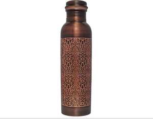 Botella de agua de cobre puro de 1000ml con doble pared de gran capacidad y ecológica con diseño de patrón grabado - Product Image 2