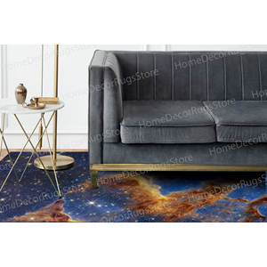 Tapis en laine imprimé télescope spatial - Décoration de salle à manger Paysage nocturne - Tapis gobelin avec motif patchwork et envers en latex - Product Image 3