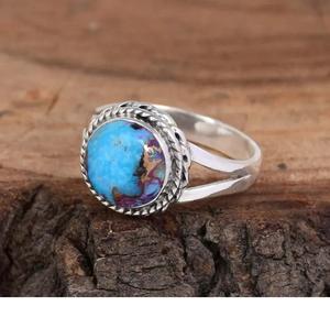 แหวนทองแดงสีเขียวขุ่นหอยนางรมสีม่วงโบฮีเมียน925เครื่องประดับอัญมณีทรงกลมทำด้วยมือทำด้วยมือสำหรับผู้หญิง - Product Image 4