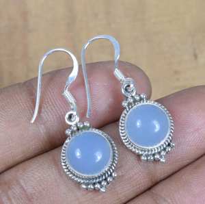 Pendientes de Plata de Ley con Calcedonia Azul, Hechos a Mano, Joyería de Piedra de Nacimiento de Agosto, Regalo de Moda para Mujer - Product Image 3