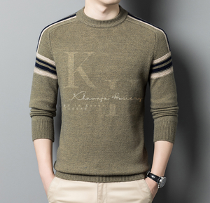 เสื้อสเวตเตอร์แบบสวมหัวแขนยาวลายขวางของผู้ชายเสื้อสเวตเตอร์แบบสวมหัวระบายอากาศได้ขนาดใหญ่ออกแบบโลโก้ด้านหน้าให้ความอบอุ่นในฤดูใบไม้ร่วง/ฤดูหนาว - Product Image 4