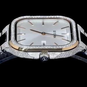 Montre de luxe automatique mécanique analogique pour homme, cadran carré, diamants véritables, acier inoxydable, résistante à l'eau, or rose - Product Image 3