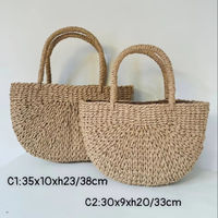 Tas Tangan Kertas Eceng Gondok LTL SP446 Vintage Ramah Lingkungan Tahan Lama dengan Dua Pegangan, Bukaan Terbuka, Motif Bunga, Kapasitas 1-1.9L