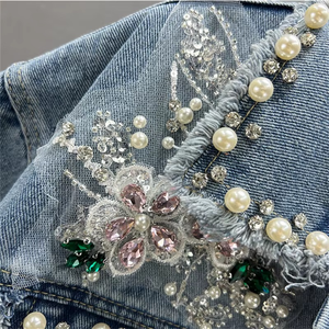 Chaqueta Vaquera con Cuentas y Pedrería para Mujer, Invierno 2024, Primavera, Otoño, Nueva, Holgada, Estilo Vintage Europeo, Chaqueta Corta de Manga Larga - Product Image 5