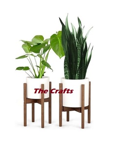 Lot de 3 pots de plantes en fer avec pieds en bois, jardinières de forme ronde faites à la main pour accessoires de décoration de jardin - Product Image 5