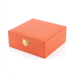 Premium Orange Leatherette Jewelry Packaging <b>Box</b> Custom Logo Gold Metal Lock Ring Necklace Storage Cases Container - Product Image 3