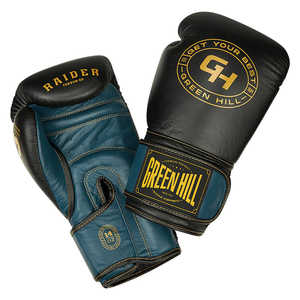 Gants de boxe RAIDER en cuir noir/bleu pour le sparring thaïlandais et le MMA, disponibles en tailles 10oz, 12oz, 14oz, 16oz - Product Image 2