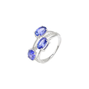 ขายส่งเฉพาะ14K แหวนทองแยกก้านเพชร7x5มม. แหวนครอสโอเวอร์ tanzanite ตัดวงรีพร้อมที่จะส่งเครื่องประดับ - Product Image 6