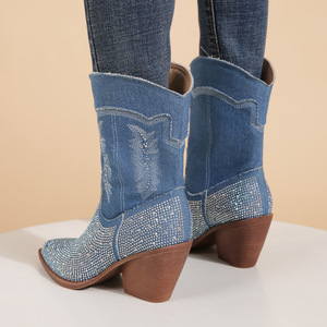 <span class=keywords><strong>Botines</strong></span> Vaqueros de Mujer de Primera Calidad, Tendencia 2023, <span class=keywords><strong>Botines</strong></span> Casuales con Tacón Cuadrado Bajo, <span class=keywords><strong>Botines</strong></span> de Moda con Pedrería - Product Image 3